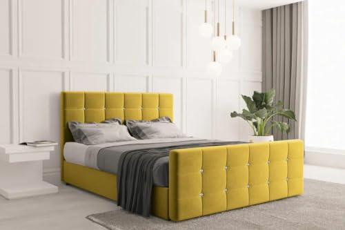 Kaiser Möbel - Bett 120x200 cm, Boxspringbett mit Matratze, Bettkasten und Topper, Polsterbett für Schlafzimmer, Doppelbett mit Stauraum und Gepolstertes Kopfteil, Kaltschaum Topper - Roma - Gelb