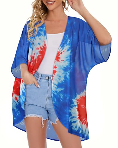 Image of Women's Floral Print Puff Sleeve Kimono Cardigan Loose Cover Up Casual Blouse Tops 2026