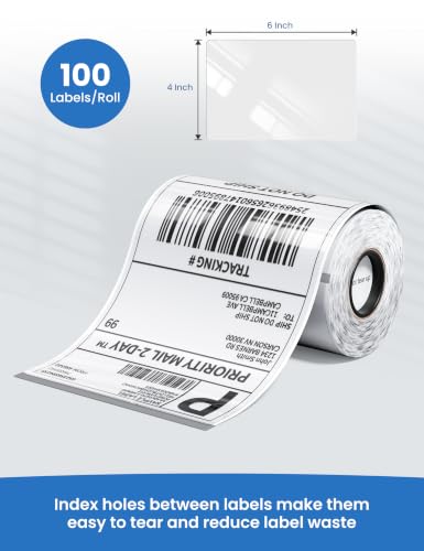 Image of Phomemo 4 inchx6 inch Thermal Shipping Labels, Transparent, 100 Sheets Per Roll