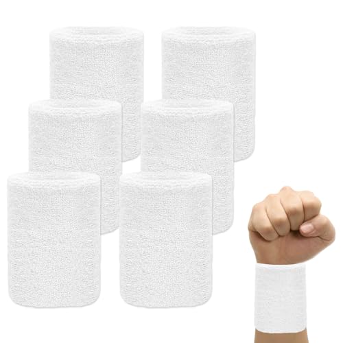 Wrist Sweatbands for Men & Women 6pcs Breathable Wrist Sweat-Absorbing Strap Tennis Wristbands Sports Wrist Towel for Football Basketball Working Out & Running Athletic Sports (White)