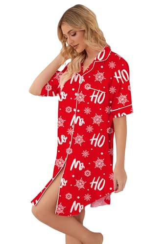 Image of Schbbbta Girls & Women Silk Nightgown, Short Sleeve Button Down Satin Nightshirt Pajama House Dress, 3 Years- Women 2XL