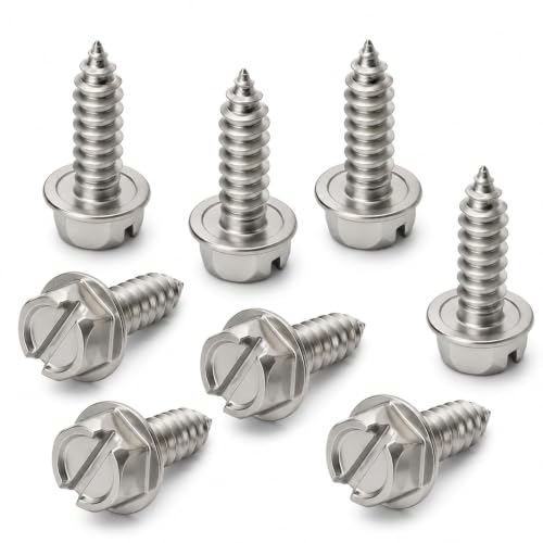OttoSpeed Rustproof License Plate Screws for US Domestic Vehicles &amp; Select Imports – Stainless Steel Bolts for Vehicles that Use Plastic Inserts (8-Pack, Stainless-Slotted)
