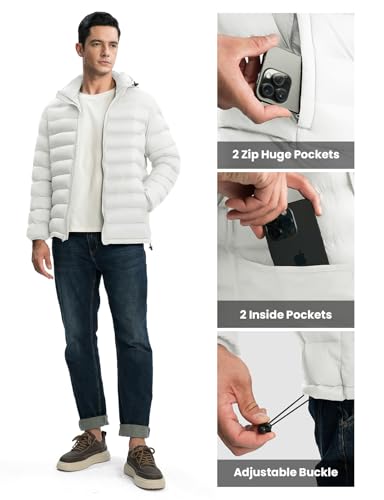 Image of TBMPOY Men's Lightweight Puffer Jackets Detachable Hood Water-Resistant Casual Winter Coat Hooded Insulated for Travel Ski