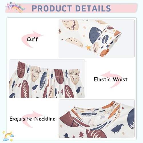 Pajama Sets Long Sleeve American Football Basketball Soft Comfy Sleepwear 2 Piece PJS 3-8T4