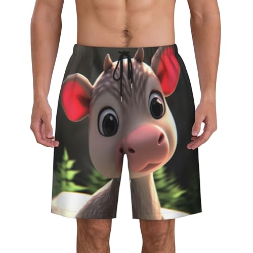 Cartoon Calf Men Beach Pants â€“ Swim Trunks for Men,Quick-Dry and Comfortable, Suitable for Beach, Surf, and Everyday Wear Black - Main Image