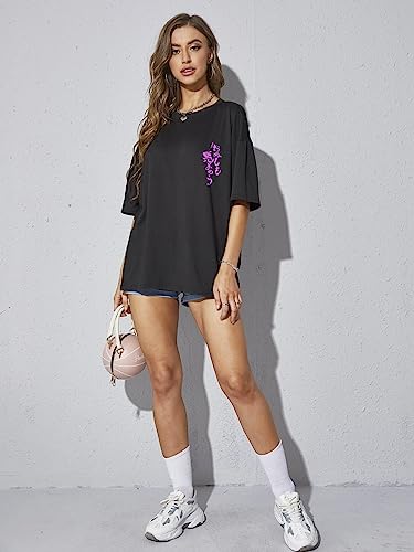 Image of Rigo Back Printed Half Sleeves Round Neck Oversized T-Shirt for Women | Drop Shoulder T-Shirt for Women | Loose Baggy Fit T-Shirt for Women /Girls