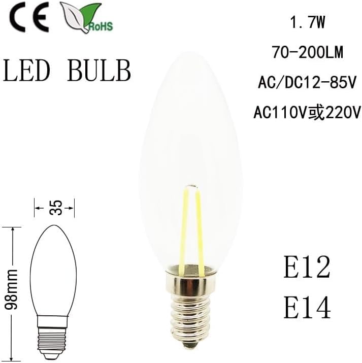 50 Piezas/Lote C35 E14 Bombilla Led De Filamento, Fuente De Luz De Cristal, Lámpara Vintage, Bombilla Led, 2200k Yellow, 110V E14 1W