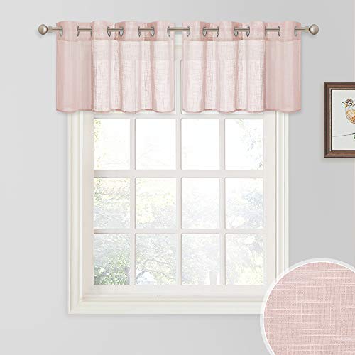 RYB HOME Sheer Curtain Valances - Linen Textured Fabric Small Window Decor