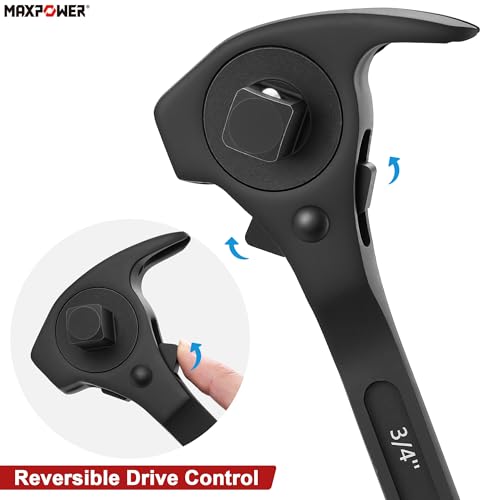 Image of MAXPOWER 1 /2 inch and 3 /4 inch Drive Scaffold Ratchet Wrench, Podger Spanner with Claw Hammer, Crowbar, Pry Bar and Nail Puller Functions | with claw hammer, crowbar, pry bar and nail puller functions