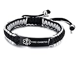 VNOX Type 1 Diabetes Medical Alert Stainless Steel ID Handmade Braided Rope Paracord Adjustable Bracelet,White