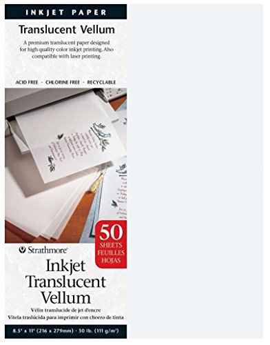 Strathmore Inkjet Translusent Vellum, 30 lb. Nautral Vellum, 8.5 X 11 inches, 50 Sheets (59-853)