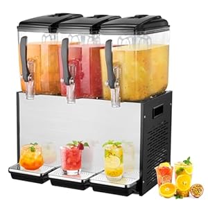 VEVOR Commercial Beverage Dispenser, 3 Tanks 12 L / 12.7 QT Per Tank Juice Dispenser, 360W Stainless Steel Ice Tea Drink Machine with 45°F-54°F Cooling Temperature, for Cold Drink Restaurant Bar Party