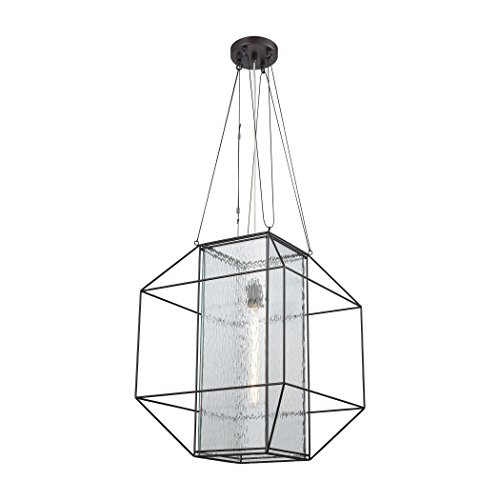 Waterbury 1-Light Pendant in Oil Rubbed Bronze with Ripple Glass Panels