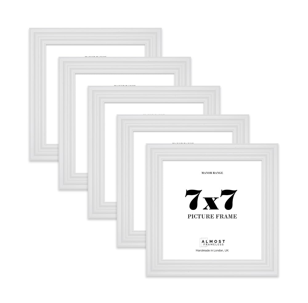 7x7 Picture Frame, Display 7x7 Pictures (17.8 x 17.8cm) - Ice White Sophisticated 42mm Edge Ideal for Home Gallery Display - 5 Pack