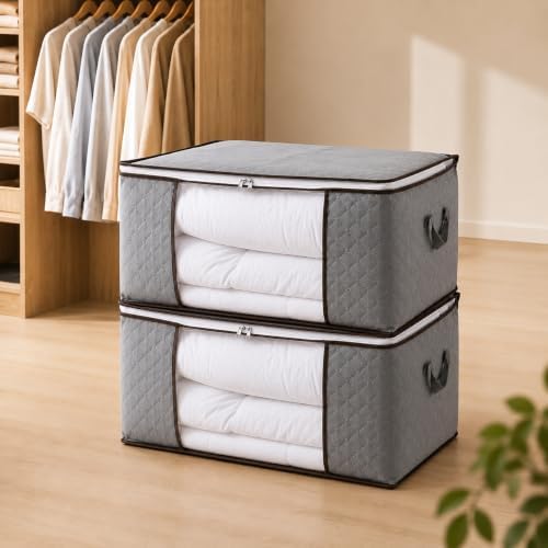 Kit 2 Caixas Organizadoras 90L Dobráveis - Zíper Reforçado, Visor...