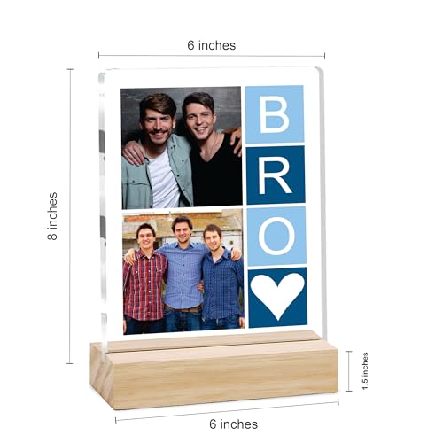 Image of Giftplease Customized Photo And Text Frame With Wooden Stand | Personalised Printed Photo Frame | Gift For Brother | Birthday | (Transparent, 5MM, 6 * 8 Inches), Tabletop BG 01