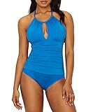 Kenneth Cole New York Women's High Neck Keyhole Halter One Piece Swimsuit, Ocean, S