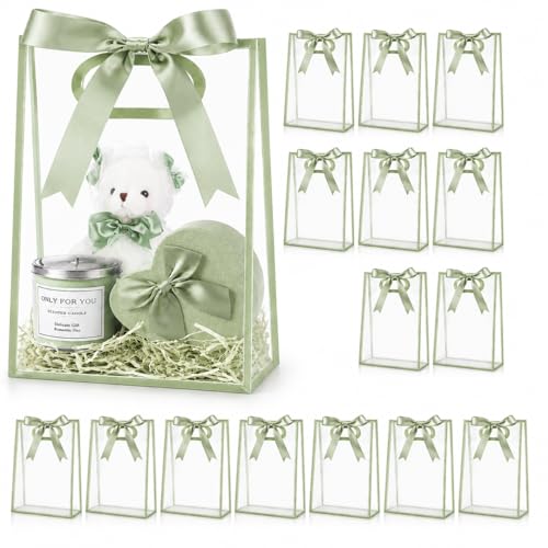 BEFEIEULEAQ 16 Pcs Clear Gift Bags with Ribbon and Handles, 10 x 7 In