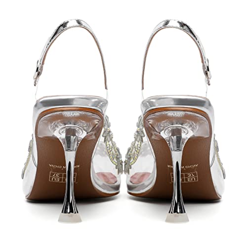 Image of AUMOTED Women's Clear Mule Sandals Pointed Toe Slingback Heels Rhinestone Heels Pumps Wedding Shoes