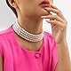 JKJF Simulierten Perle Halskette 4 Reihen Perlen Choker Halsband Multi Schichte Perlen Kette Elegant Modische Kurze Perlenkette Retro Fasching Kostüm Zubehör für Frauen Mädchen