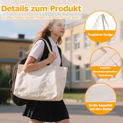 Coztie Baumwolltasche, 2 Stück Groß Einkaufstasche 45 x 35 cm Baumwollbeutel Stoffbeutel, Jutebeutel, Stoffbeutel Unbedruckt für Wäsche Sport Shopping Wiederverwendbare Jutebeutel (2, Beige)