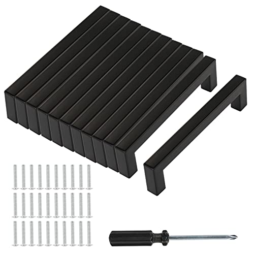 Baoweihua 12 tiradores de muebles negros con distancia entre orificios de 128 mm, tiradores de armario con tornillos y herramientas de instalación, muebles, cocina y decoración del hogar Cover