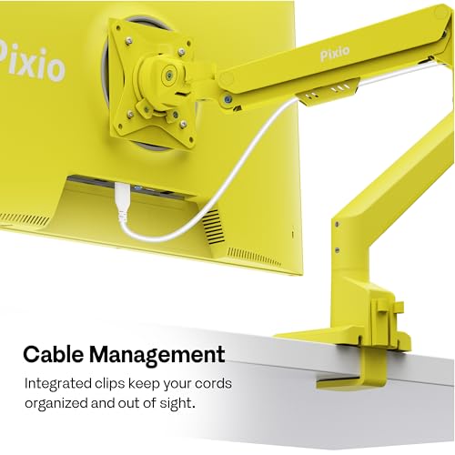 Image of Pixio PS1S Wave Yellow Single Monitor Arm Stand Desk Mount - Fits up to 32 inches Monitors and up to 19.8lbs. VESA Compatibility and Integrated Cable Management