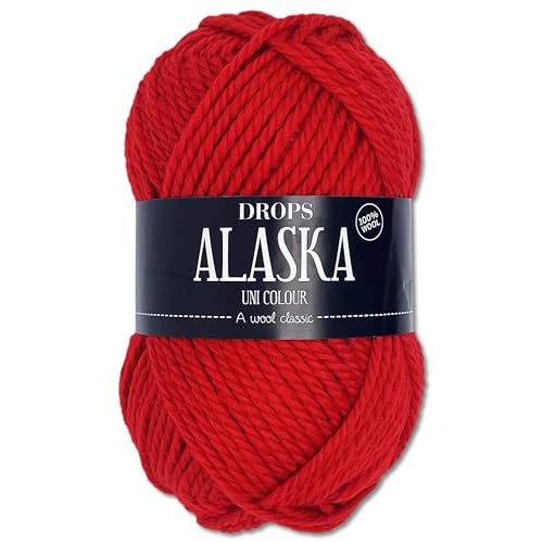 Frida's Wollhaus Drops 50 g Alaska Uni und Mix Häkeln Stricken Filzen Schurwolle 30 Farben (Uni 10 | Rot)