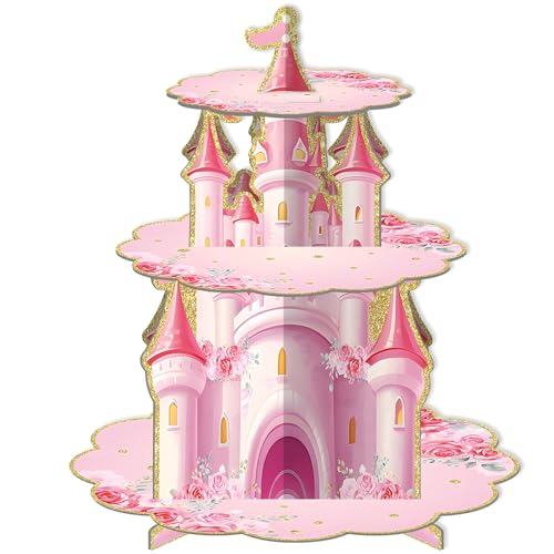 Étagère à gâteau à 3 étages en forme de château de princesse, accessoires de fête d'anniversaire, accessoires d'anniversaire pour enfants, fête prénatale, dessert cupcake