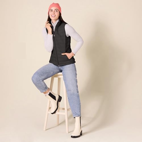 Amazon Essentials Damen Leichte wasserabweisende und packbare Steppweste, Schwarz, L