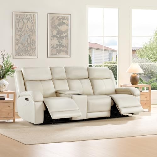 Watson & Whitely Wall Hugger Power Reclining Sofa with Console, Cream