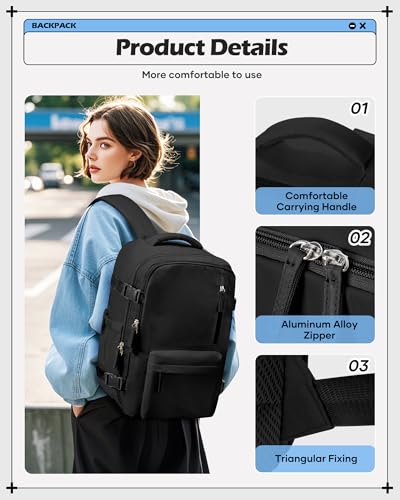 winspansy Carry on Travel Backpack for Women Men Lightweight Business Gym Laptop Work Backpack Airport Frontier Airlines Personal Item Bag Flight Approved Mochilas de Viaje Black2