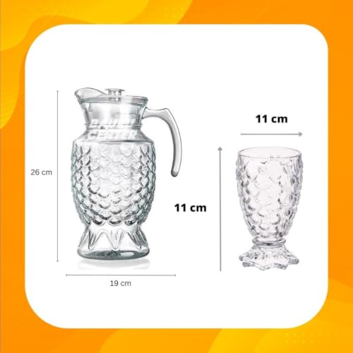 Image of Martvia Premium Juice and Water Glass Pitcher jug with Lid 1.8 Liter Romantic Style jugs with Handle Pitcher for Serve Water, Milk Juice, Lassi, Cocktail, Ideal for Gift Beverage Carafes (NP - 29)