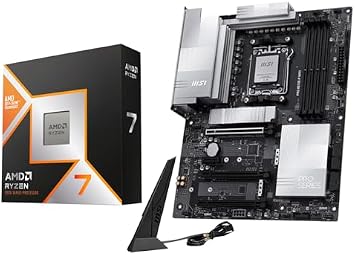 Micro Center CPU Motherboard Memory 3-in-1 Combo: AMD Ryzen 7 9800X3D CPU Processor with MSI PRO X870E-P WiFi Motherboard and KLEVV CRAS V RGB DDR5 32GB (2x16GB) 6000MHz CL30 Ram Memory Black