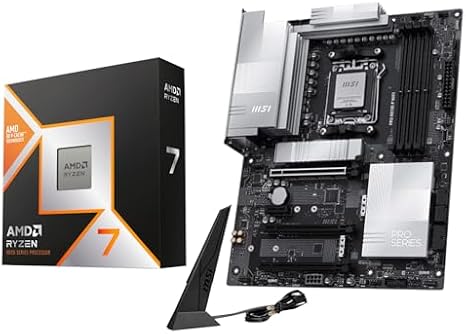 Micro Center CPU Motherboard Memory 3-in-1 Combo: AMD Ryzen 7 9800X3D CPU Processor with MSI PRO X870E-P WiFi Motherboard and KLEVV CRAS V RGB DDR5 32GB (2x16GB) 6000MHz CL30 Ram Memory Black