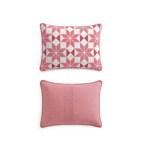 Image of Martha Stewart - King Cotton Percale Quilt with Shams, Reversible Bedding | 100% Cotton Percale, 80 /20 Cotton Blend Fill, Breathable, Reversible Star Patchwork, Includes 2 Shams, Machine Washable