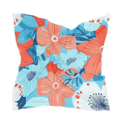 Flowers Turquoise and Coral silk scarf headscarf silk scarfLong and large dress scarves for women for evening bufanda elegante para mujer