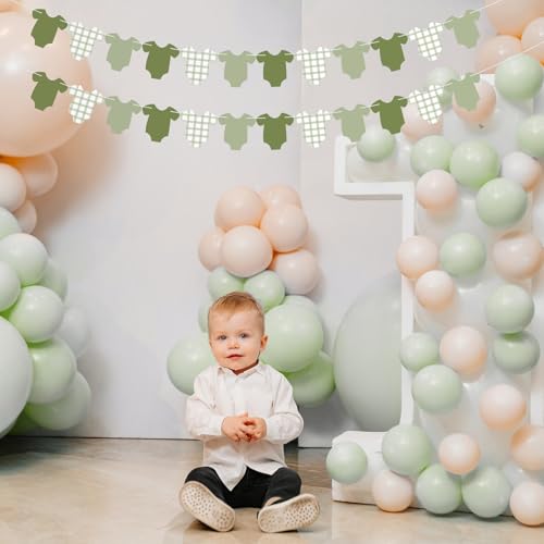 Image of Weysat 2 Pcs Baby Clothes Banner Baby Boys Girls Shower Decorations Green Bodysuit Clothesline Banner Gender Reveal Birthday Neutral Party Outfit Paper Decor Supplies