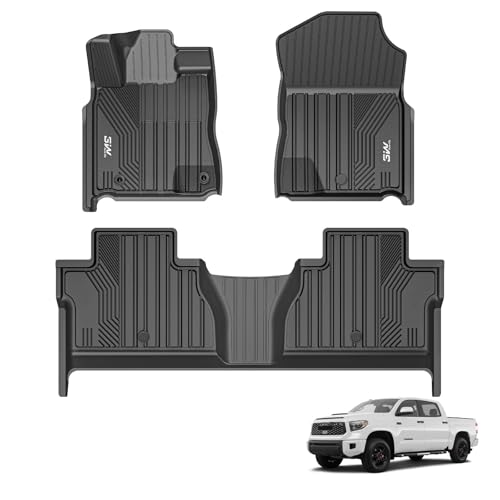 3W Floor Mats Fit for Toyota Tundra 2014-2021 (Only for CrewMax Cab), TPE All Weather Custom Fit Floor Liner for Tundra Accessories SR5/TRD/Limited 1st and 2nd Row Full Set Car Mats Easy Cle