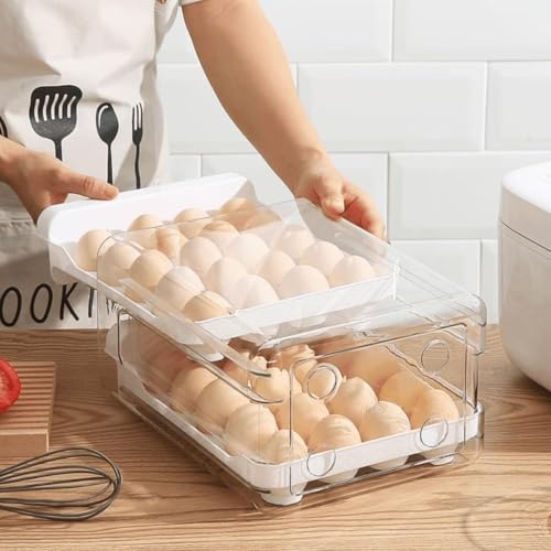 Organizador de Ovos para Geladeira, 2 Camadas, Capacidade 32 Ovos, Plástico Transparente