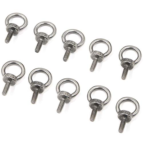 Lependor M6 Metric Machinery Lifting Eye Bolt, 304 Stainless Steel Thread Machinery Shoulder Lifting Ring Eyebolt -10 Pcs M6 (1 4 )