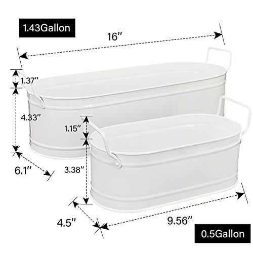 HORTICAN Garden Decor Flower Pot, Versatile Metal Tub for Plants, Oval Garden Container with Handles, Galvanized Zinc, Beverage Tub for Wedding & Parties Indoor or Outdoor (Set of 2) - Thumbnail 6