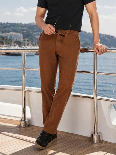 Image of Thomas Scott Men's Regular Fit Mid-Rise Corduroy Trouser | Textured Fabric | 4-Pocket Casual Pants for Men