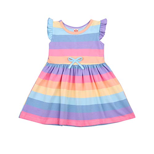 Baby Girls Rainbow Angel Wings Dress Toddler Princess Fly Sleeveless Halter Beach Tutu Sundress (Multicolor, 4-5 Years)