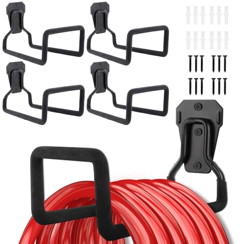 Lot de 4 supports muraux pour tuyau d'arrosage - 19,6 x 12,5 cm - En métal - Avec 6 vis et 6 boulons d'expansion (noir)
