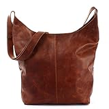  LECONI große Umhängetasche Damen Schultertasche praktische Ledertasche für Frauen Beuteltasche Vintage-Style Damentasche Shopper aus echtem Leder 34x34x11cm braun LE0055-wax