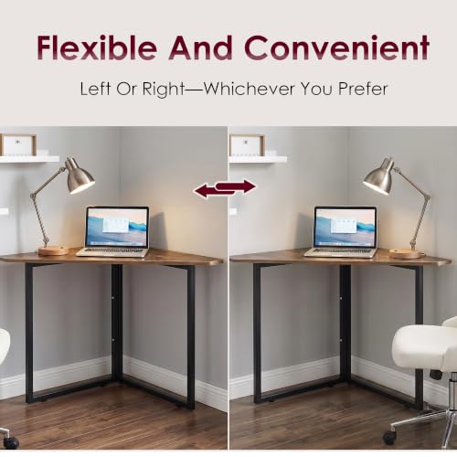 VECELO Corner Desk,Office Tables for Living Room for Small Space Triangle Computer Desk with Steel Frame Corner Shelves with Metal Frame Writing Desk for Workstation Classic Rustic Brown 33.1" by VECELO - Used condition - Image 6