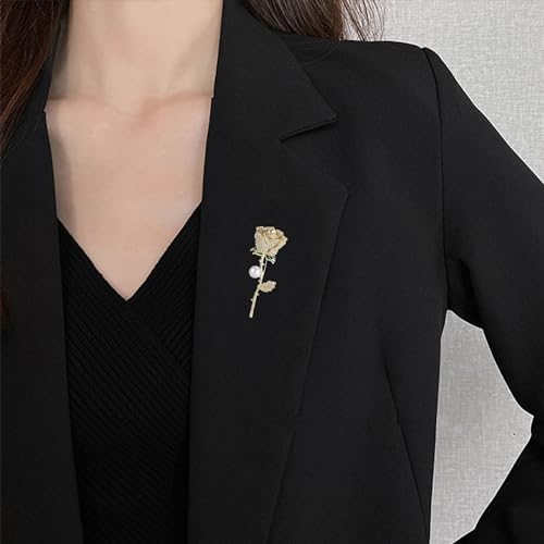 Image of Luxury Shiny Rhinestone Rose Flower Brooch Pins for Women Crystal Pearl Rose Floral Brooch Wedding Bridal Jewelry