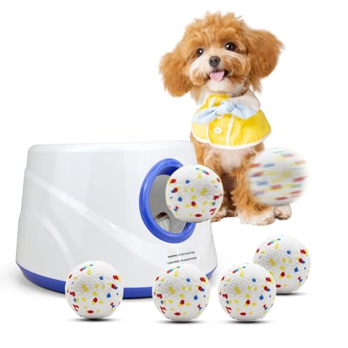ZAPELL Automatic Dog Ball Launcher with 6 ETPU Balls, White, Adjustable Distance 20-45ft, USB Rechargeable, Interactive Pet Toy-Blue