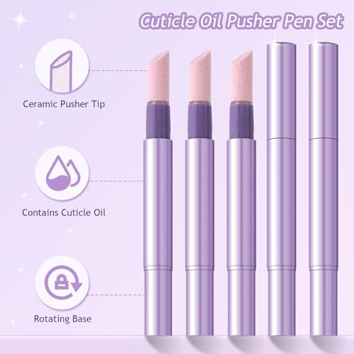 Furtherpretty 5PCS Cuticle Oil Pusher Pen Set, 2-in-1 Ceramic Cuticle Pushers with Oil for Nail Repair, Hangnail & Dry Cuticle Removal, Nail Care Pens for Manicure & Pedicure, Professional Salon Tools - Thumbnail 2